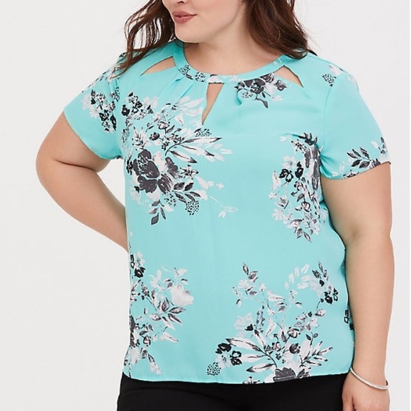 torrid Tops - Torrid | Aqua Floral Georgette Top